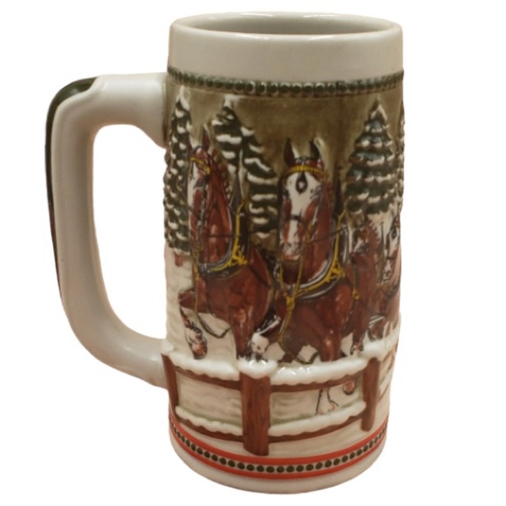 Budweiser Anheuser Busch Collectible Holiday Beer Stein Clydesdale Horses